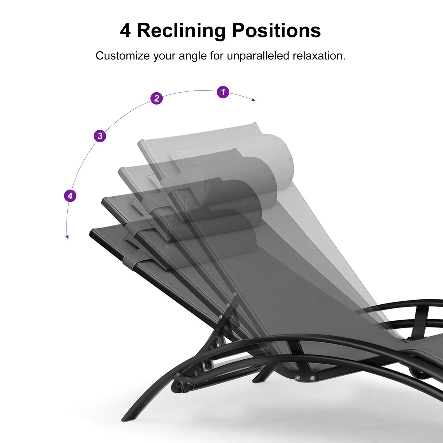 PURPLE LEAF Patio Chaise Lounge Set of 3 Outdoor Lounge Chair Beach Pool Sunbathing Lawn Lounger Recliner Chiar Outside Tanning Chairs with Arm for All Weather, Side Table Included, Black