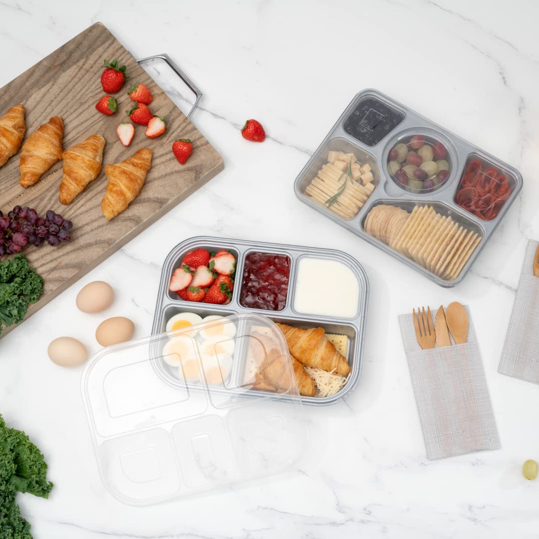 Restaurantware Futura 62 Ounce Meal Prep Containers With Lids 100 Tamper-Evident To Go Containers - Microwavable Disposable Silver Plastic Food Containers With Lids For Take Out or Lunches