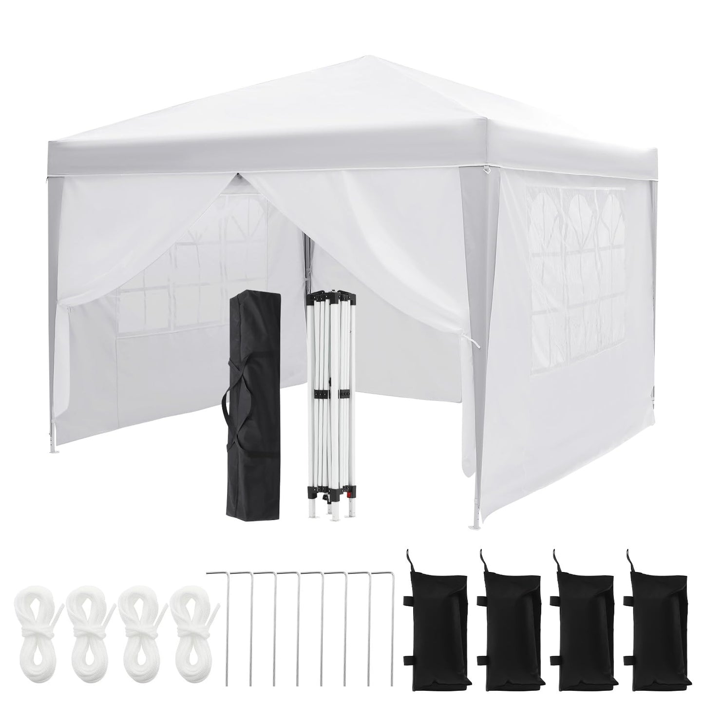 10x10 Pop Up Canopy Tent with Sidewalls, Outdoor Instant Canopy Tent with Carry Bag for Commercial Events, Camping, Beach, Backyard, White