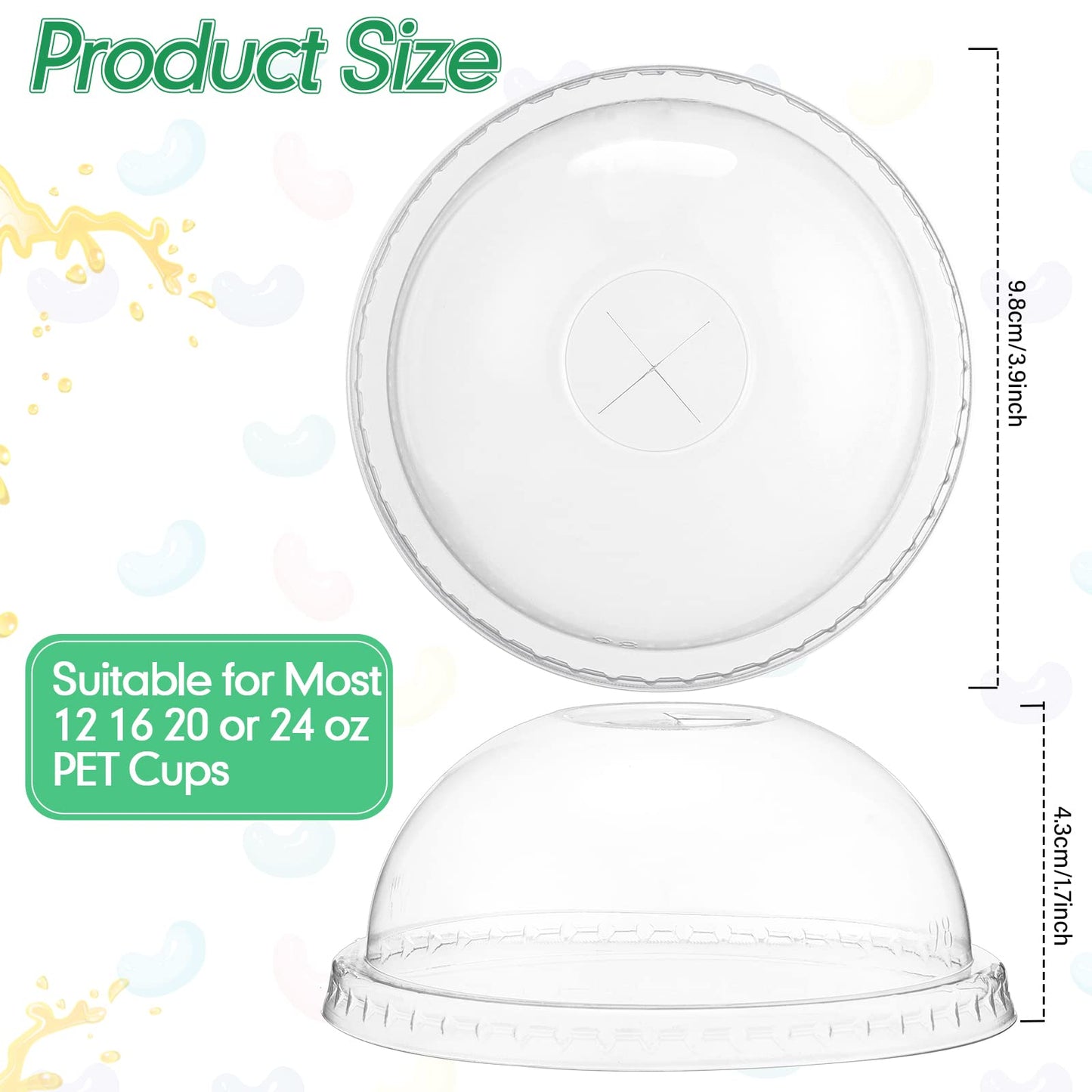 200 Pcs Plastic Dome Lids Bulk, Clear Disposable PET Cup Lids with Straw Slot, Fit 12 oz, 16 oz, 20 oz, 24 oz Round Plastic Cups for Summer Coffee, Ice Cream, Milkshake, Slush, Shop Party Supplies