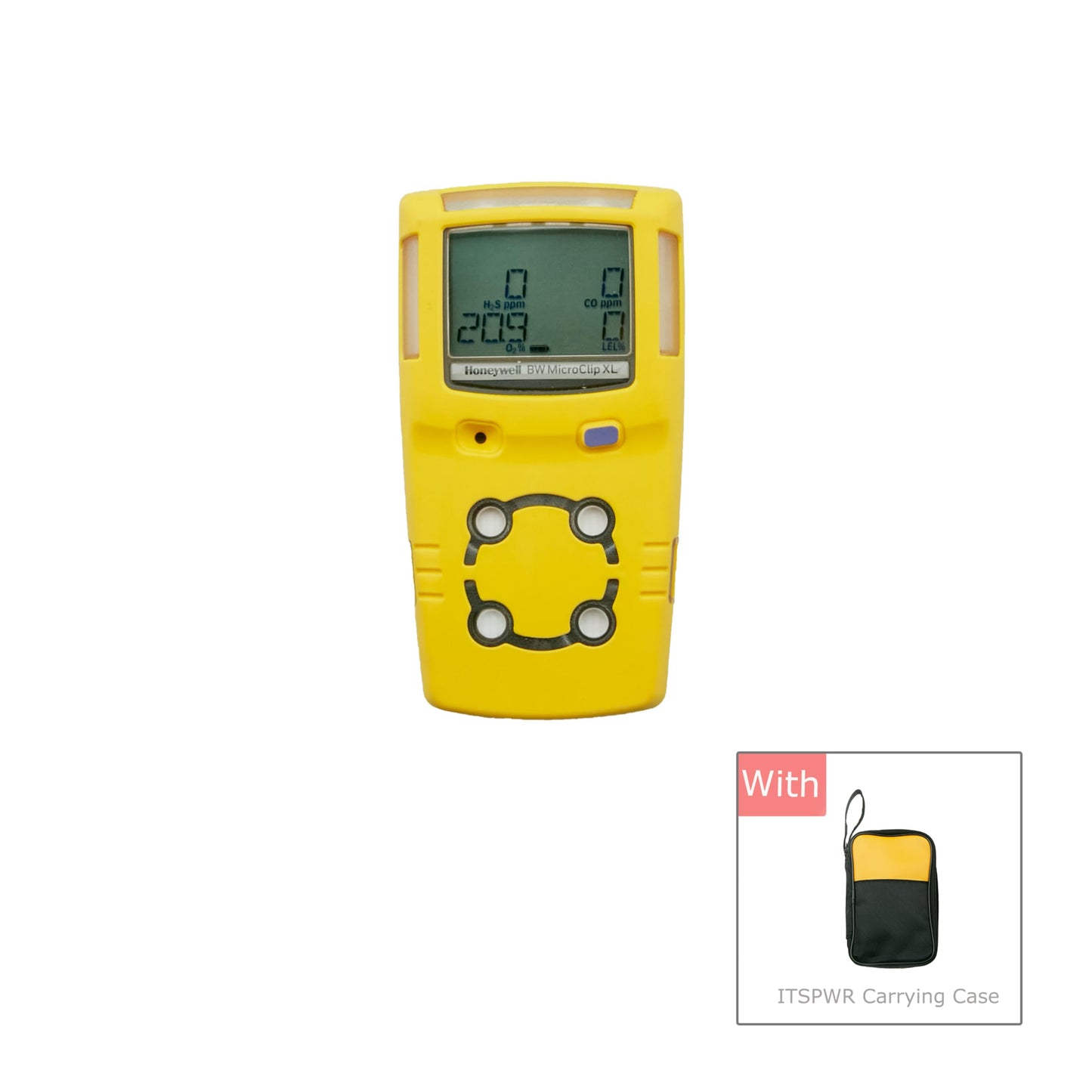 ITSPWR Bundle Containing: BW Technologies MCXL-XWHM-Y – 4 Gas Detector, O2, CO, H2S, LEL, Portable, Long Runtime, IP68, and ITSPWR Carrying Case