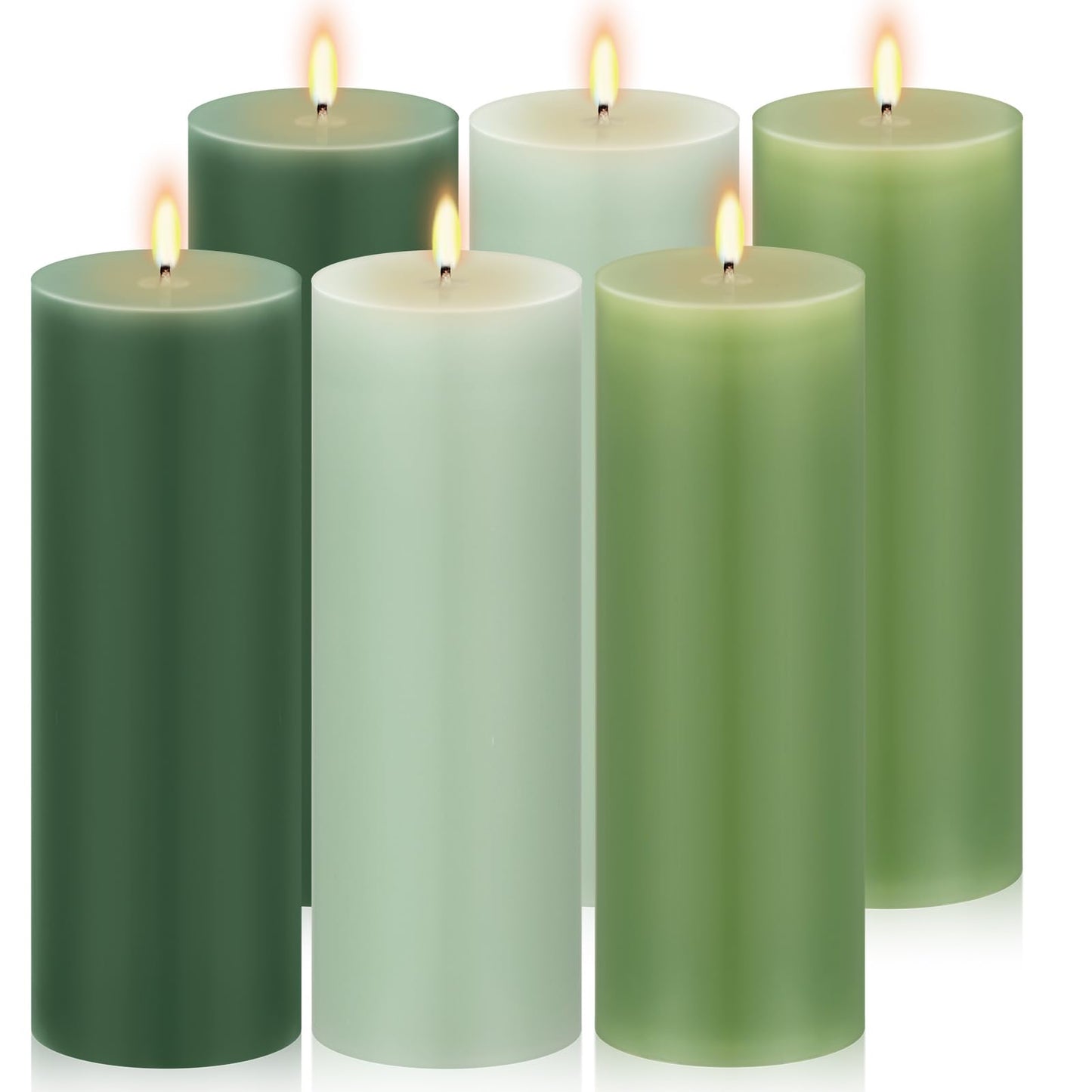 Conelist Set of 6 Gradient Green Pillar Candles 2 x 6 Inch Decorative Unscented Column Candles for Wedding Thanksgiving Christmas Holiday Church Dinner Table Home Relaxation Spa Decor