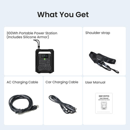 GEYOTO N300 Portable Power Station, 256Wh LifePO4 Battery,300W AC Outlets (500W P-Boost), 25W Wireless Charging, <10ms UPS Solar Generator for Camping Travel