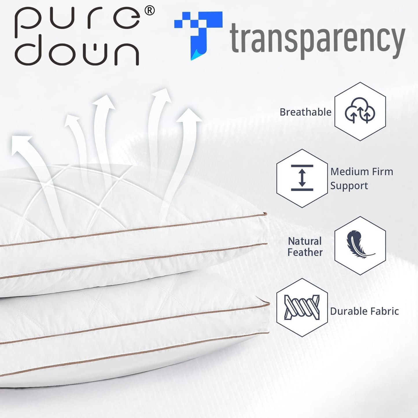 Puredown® Goose Feather & Down Sleeping Pillows - Gusseted Hotel Collection, Standard/Queen, Set of 2