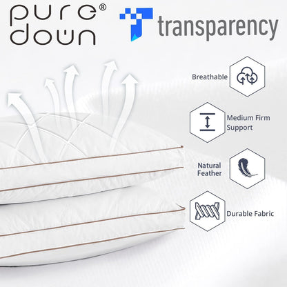 Puredown® Goose Feather & Down Sleeping Pillows - Gusseted Hotel Collection, Standard/Queen, Set of 2