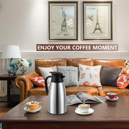 70 Oz Insulated Thermal Coffee Carafe Stainless Steel Double Walled Vacuum Coffee Thermos, Hot Water, Tea, Hot Beverage Dispenser, Keep 24 Hour Heat Retention/12 Hour Cold Retention (Sliver, 2L)