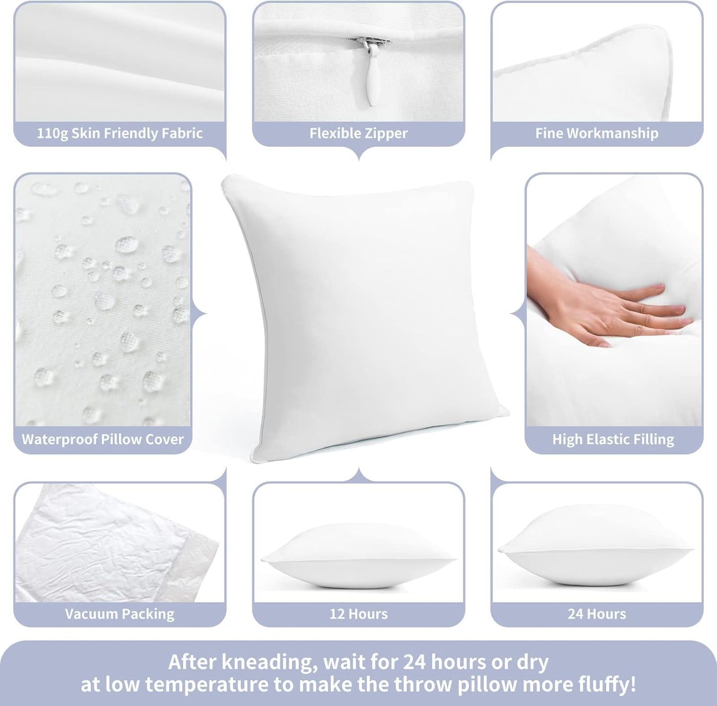 Skiennix 12 x 20 Outdoor Throw Pillow Inserts - Waterproof Rectangle Lumbar Cushions | Set of 2