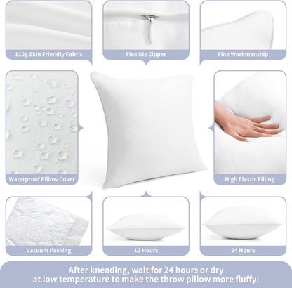Skiennix 12 x 20 Outdoor Throw Pillow Inserts - Waterproof Rectangle Lumbar Cushions | Set of 2