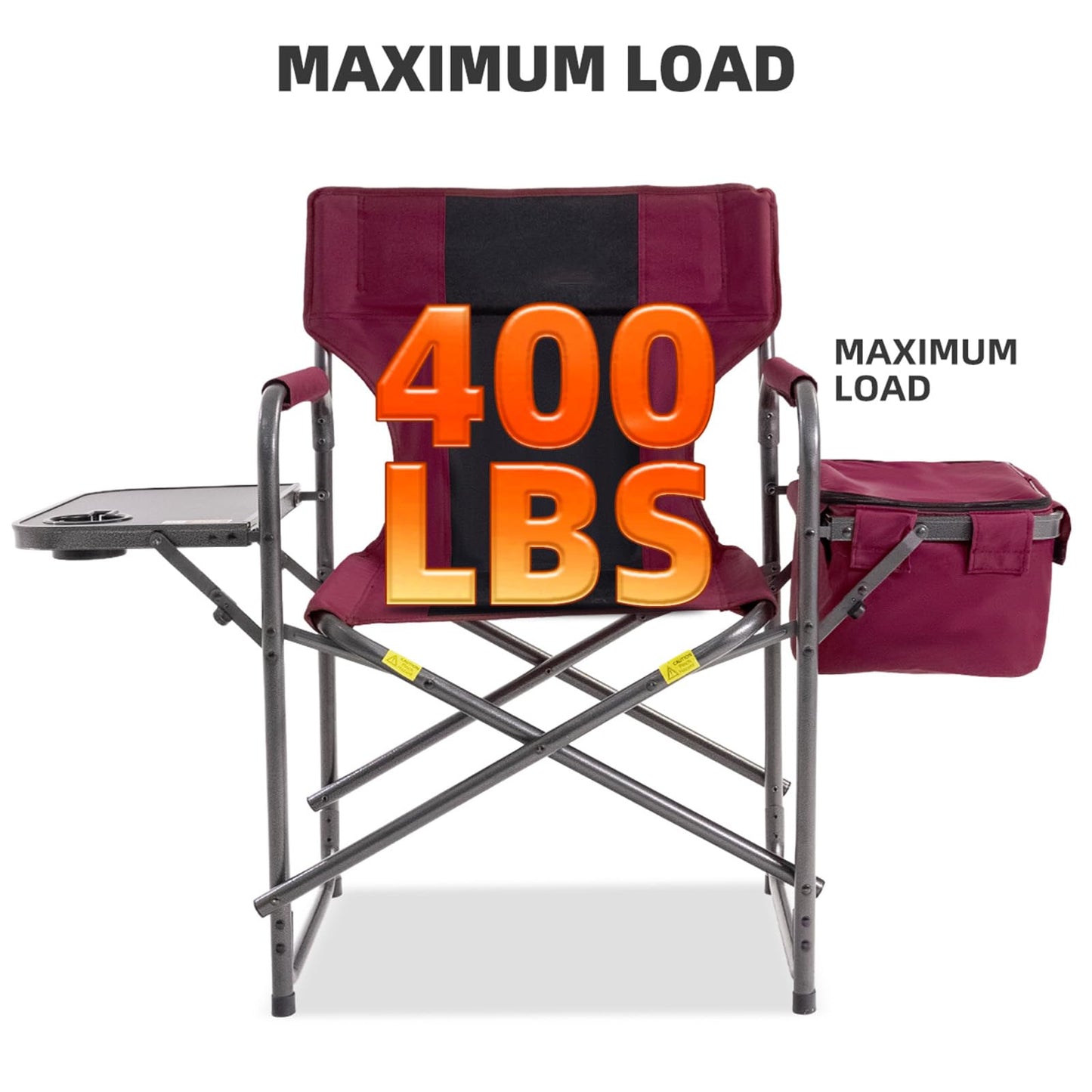 Foristrail Director Camping Chair Set of 2 with Cooler Bag & Foldable Side Tray - 400lbs Heavy Duty Outdoor Folding Lawn Chair, Portable Camp Chair for Backyard, Fishing, Beach (Wine Red)