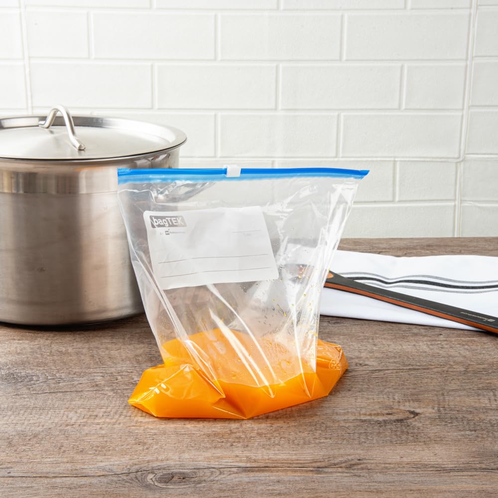 Restaurantware Bag Tek 1 Gallon Freezer Slider Bags 1000 Disposable Zipper Pouch Bags - Slide Zipper Expandable Bottom Clear Plastic Freezer Bags With Write-On-Label For Food Storage