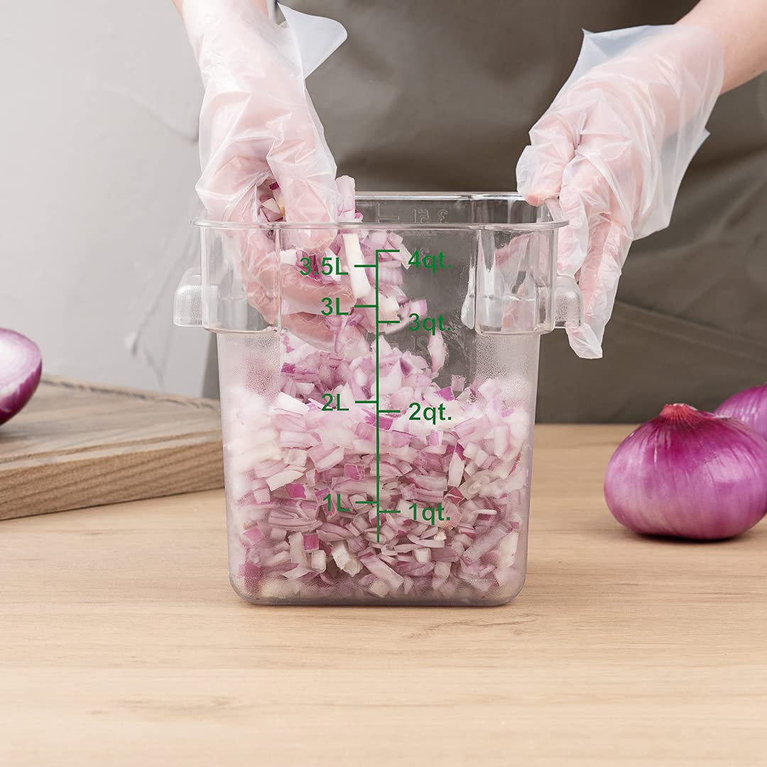 Restaurantware Met Lux 4 Quart Brine Buckets 10 Square Marinating Containers - With Volume Markers Built-In Handles Clear And Green Plastic Dough Rising Buckets Freezer-Safe Lids Sold Separately