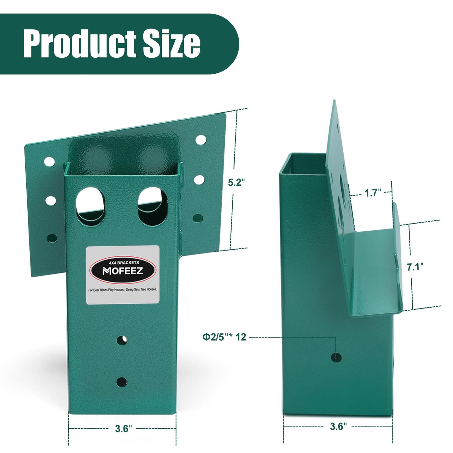 MOFEEZ Deer Stand Brackets 4x4, Heavy Duty Elevator Bracket with Powder Coated for Deer Blind, Outdoor Hunting Platform, Blind Box, Treehouse, Shooting Shack, Over 2000 lb Capacity, Green, Pack 8