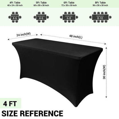 Obstal 4ft Stretch Spandex Table Cover - 4 Pack Universal Rectangular Fitted Tablecloth Protector for Wedding, Banquet and Party, Black
