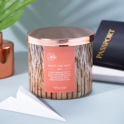 Colonial Candle Maui Tiki Hut Scented Jar Candle, Travel Collection, 3 Wick, Peach, 14.5 oz - Up to 60 Hours Burn