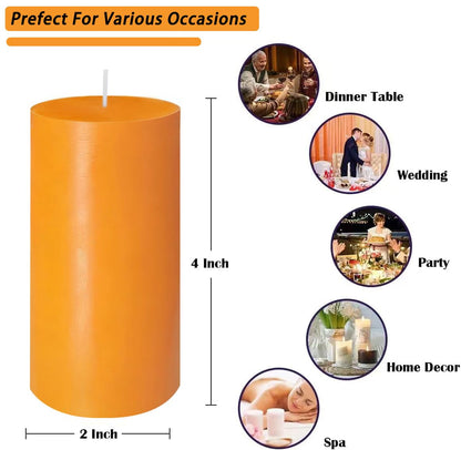 4-Pack 2x4 Inch Orange Pillar Candles – Unscented Dripless and Long Burning Candles, Good for Dinner Parties Fall Harvest Halloween Thanksgiving Home Décor