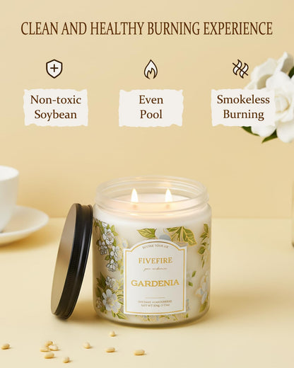 Gardenia Scented Candles for Bedroom, 13oz Natural Soy Wax 2-Wick Jar, Up to 76-Hour Clean Burn, Creamy White Floral Home Fragrance, Gift for Women Men