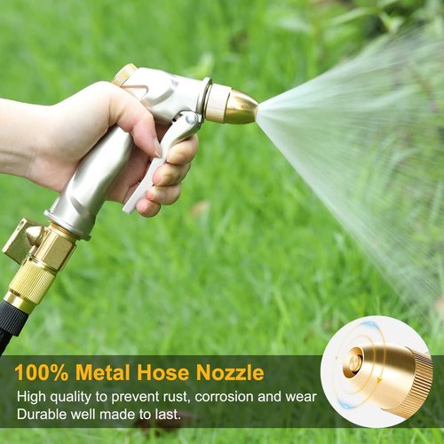 FANHAO Heavy Duty Metal Garden Hose Nozzle - Adjustable Brass Tip Spray for Plants, Cars & Pets