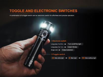 Fenix LD35R 1800 Lumens USB-C Rechargeable Flashlight, with White, Red, and Blue Multi-Color Outputs 360 Degree Illumination and Lumentac Organizer