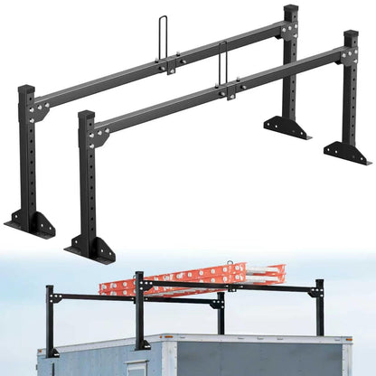 Aluminum Trailer Ladder Rack, Universal Adjustable Roof Ladder Rack for Enclosed & Open Trailers, 6.28′-9.06′ W & 0.58′-1.74′ H Adjustable, 450 lbs Capacity, Rustproof Aluminum with Ladder Stoppers