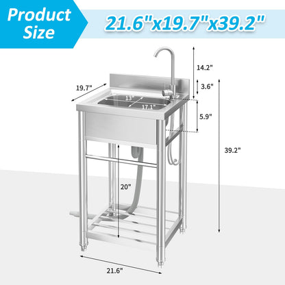 Granper 22in Stainless Steel Utility Sink, laundry sink with Cabinet, Outdoor Sink Station for Lawn & Garden