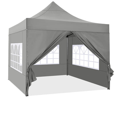 COBIZI 10x10 Pop Up Canopy with 4 Sidewall,Heavy Duty Canopy UPF 50+ All Season Wind Waterproof Commercial Outdoor Wedding Party Tents for Parties Canopy Gazebo with Roller Bag(10 x 10 ft Gray)