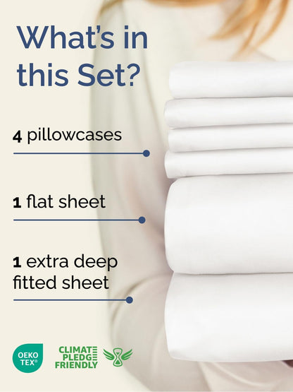 Skiennix Extra Deep Cal King Sheet Set | 6-Piece Breathable Cooling Bedding - Soft, Wrinkle-Free, Antique White