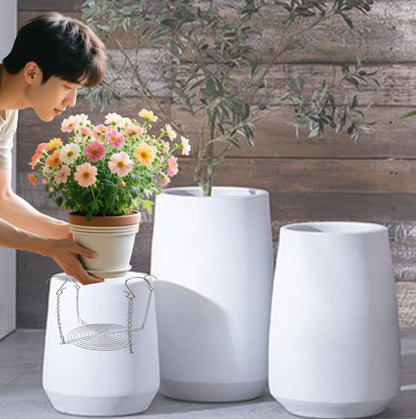Toeloioh Adjustable Height Planter Inserts for Tall Planters Large Pots,4 Hooks Fits in The Top Openings,Chain Planter Filler Elevate Plants,Wedding & Party Decor