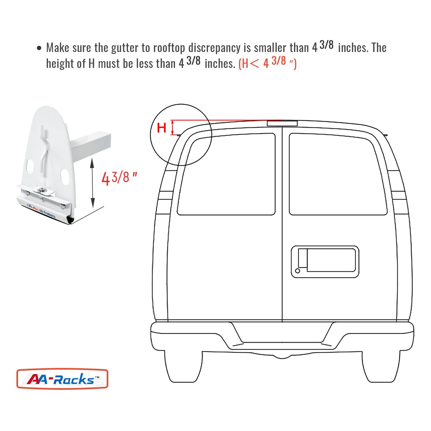 AA-Racks Model RX27 Fullsize Steel Two-Bar Van Ladder Roof Racks with Rear Cargo Roller - White
