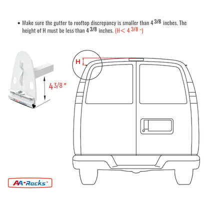 AA-Racks Model RX27 Fullsize Steel Two-Bar Van Ladder Roof Racks with Rear Cargo Roller - White