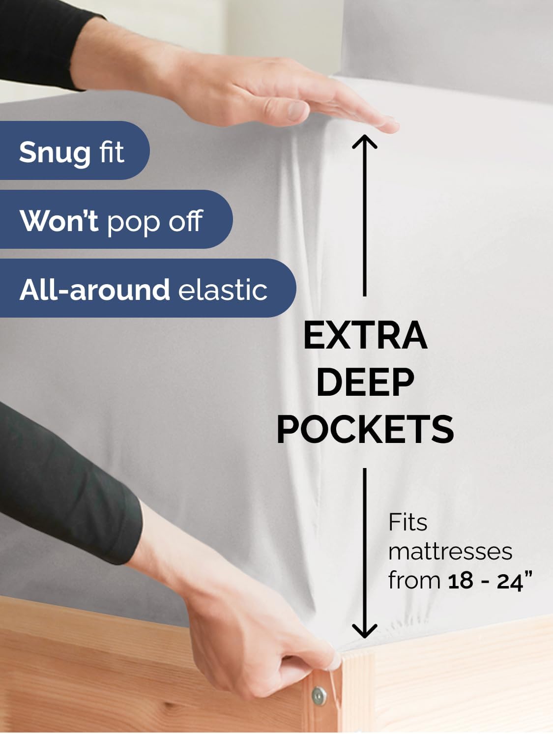 Skiennix Extra Deep Cal King Sheet Set - 6 Piece Breathable Cooling Bedding - Soft Wrinkle-Free French Grey