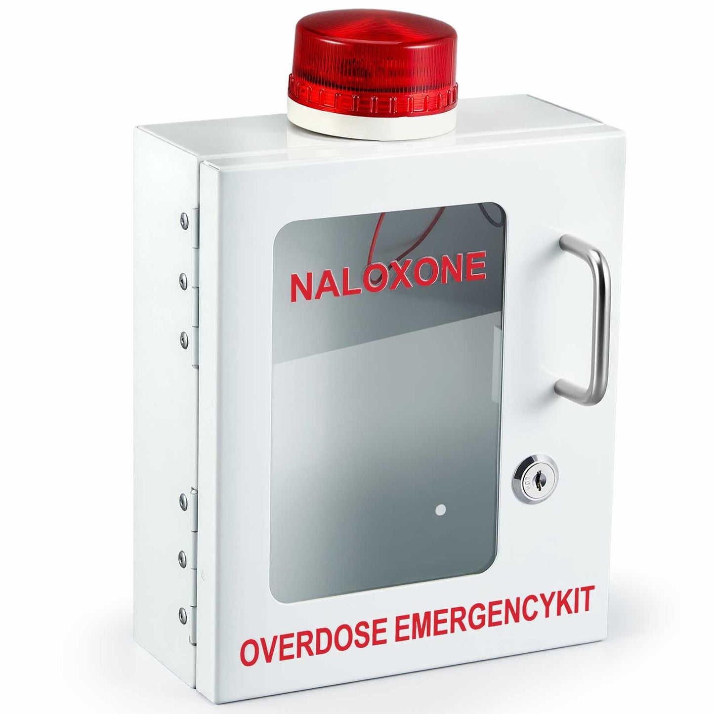 Zonon Naloxone Overdose Emergency Kit Cabinet with Alarm and Locking System 7.5 L x 3.5 W x 9 H First Aid Cabinet Wall Mount Metal Medical Box for Public Space Storage, White