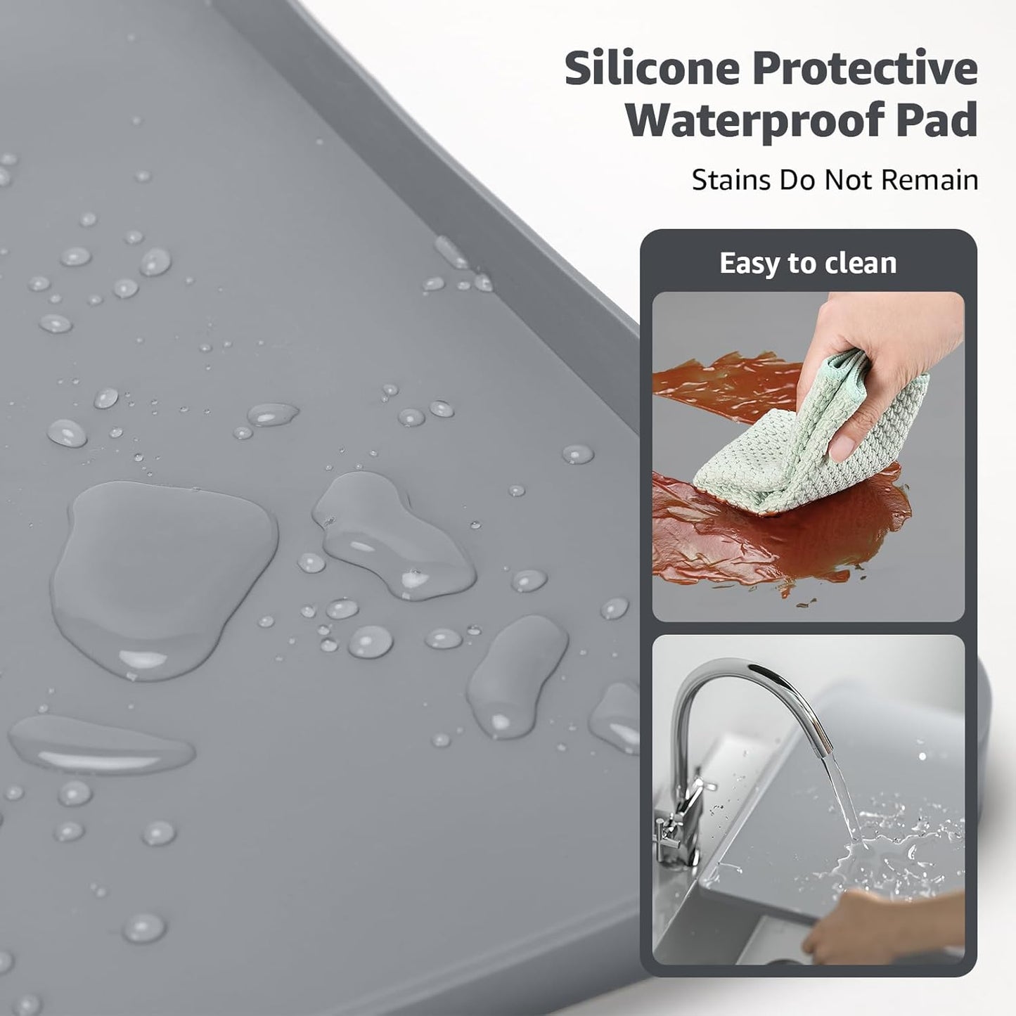 Skiennix Washing Machine Drain Pan - Waterproof Silicone Mat with 0.78'' Raised Edges | 27''x27'' Gray