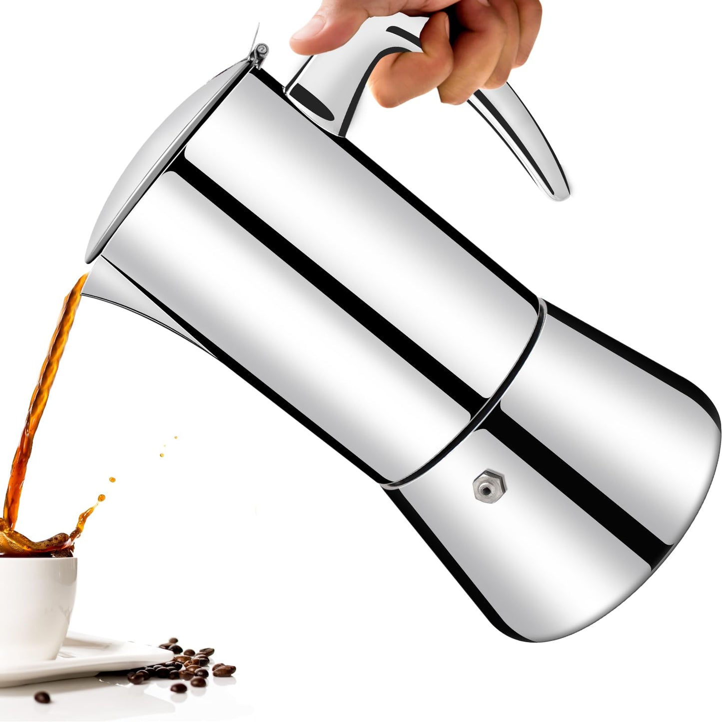 Vaolvpant No Coating 4 Cup Thickened 304 Stainless Steel Moka Pot Stovetop Espresso Maker Italian Coffee Machine 200ml 6.8oz Suitable for Gas Induction Stovetop Greca Coffee Maker Percolator