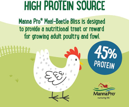 Manna Pro Beetle Bliss Poultry Treat - All-Natural Mealworm & Beetle Blend - 25oz, 45% Protein for Chickens & Ducks