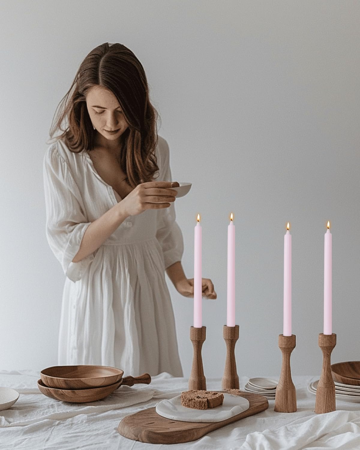 Pink Taper Candles Set of 12 Unscented Dripless Smokeless Long Tall Tapered Candlesticks Wedding Advent Home Decor Dinner Christmas-Natural Color Series-10.6 Inch