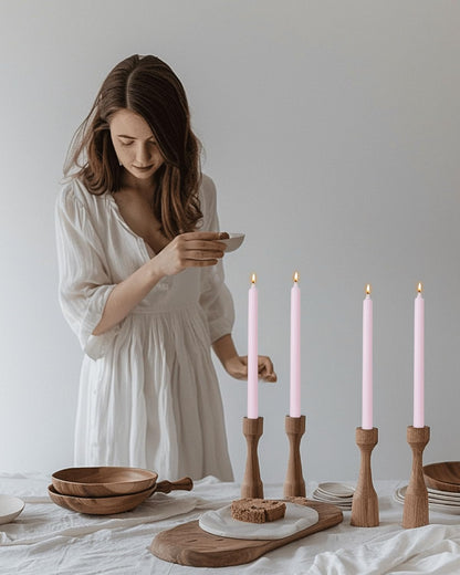 Pink Taper Candles Set of 12 Unscented Dripless Smokeless Long Tall Tapered Candlesticks Wedding Advent Home Decor Dinner Christmas-Natural Color Series-10.6 Inch