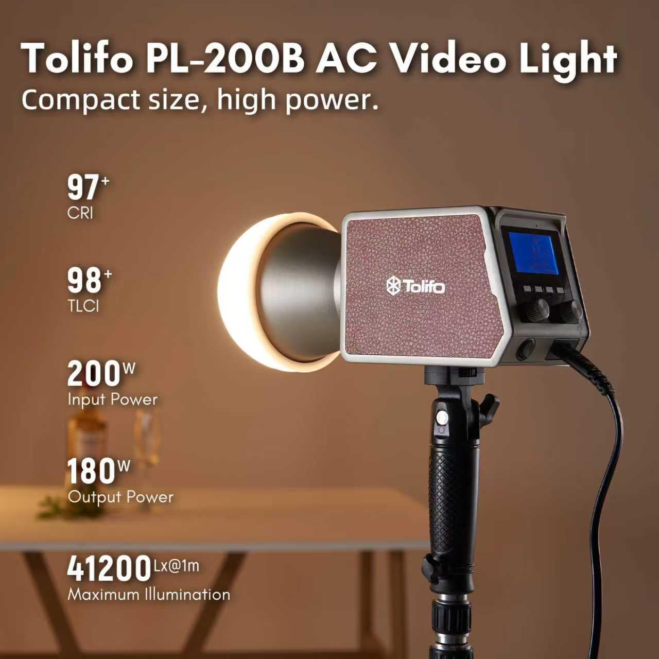 Tolifo 200W Bi-Color Handheld Spotlight Silent COB LED Video Light Kit, 2700K-6500K CRI97+/TLCI98+/12 Effects/APP Control, 360° Fill Lights for Photography/Studio/YouTube/TikTok/Live Streaming