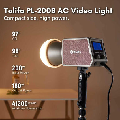 Tolifo 200W Bi-Color Handheld Spotlight Silent COB LED Video Light Kit, 2700K-6500K CRI97+/TLCI98+/12 Effects/APP Control, 360° Fill Lights for Photography/Studio/YouTube/TikTok/Live Streaming