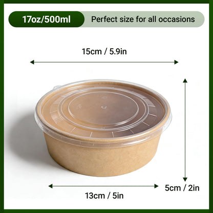 300 Pcs Disposable Round Paper Bowls with Lid 17 oz, Microwave Deli Containers Leakproof Acai Bowls, Salad Bowlwith Lid for Lunch, Disposable bowls with lids for Soup Toppings Snack Camping Family