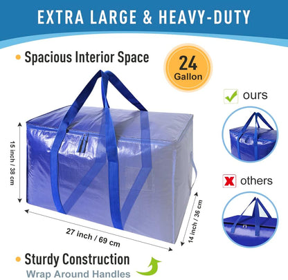 Skiennix Heavy Duty Extra Large Moving Bags - Space Saving Travel Organizer with Zippers & Strong Handles | Set of 6