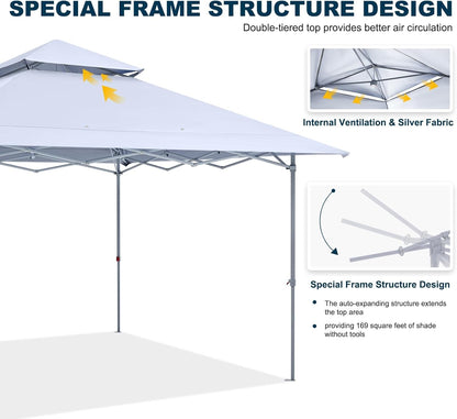 MASTERCANOPY 13x13 Pop-Up Canopy Tent Instant Shelter Outdoor Canopy with Wheeled Bag, White