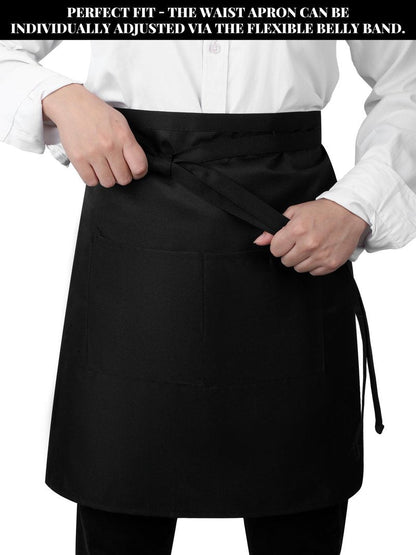 Twistover 5 Pack Half Bistro Aprons with 2 Pockets Unisex Black Server Apron with Extra Long Front Waist Ties for Men Women