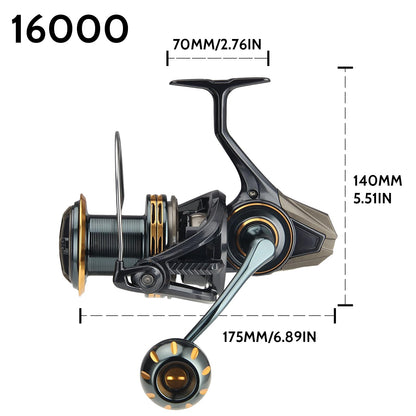 Big Game Surf Spinning Fishing Reel 8000/12000,20KG Drag Power Backlash-Free Bearings,Metal Reel Seat,Zinc Alloy Gear for Saltwater Inshore and Offshore Fishing (SKL, 16000)