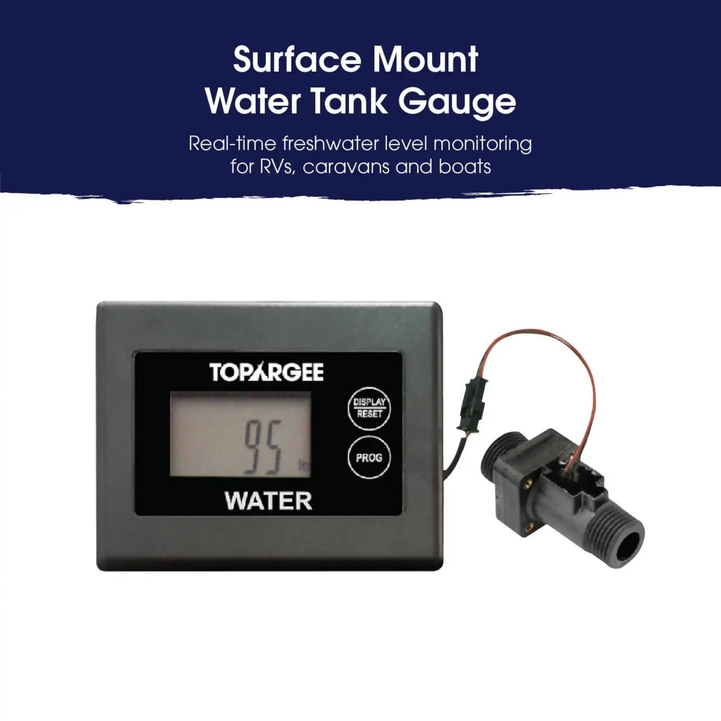 Topargee Surface Mount Water Tank Gauge - Real-Time RV, Caravan & Boat Accessory - Accurate RV Water Tank Level Indicator - Tracks Flow (Liters/Gallons), No Drilling, Compact Display, Battery Powered