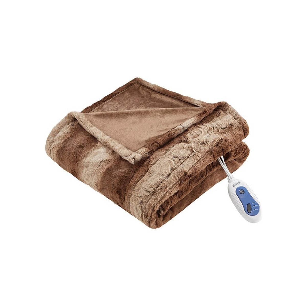 Beautyrest Zuri Reversible Faux Fur to Mink Electric Blanket, Auto Shut Off, Virtually Zero EMF, Multi Heat Setting, UL Certified, Machine Washable, Natural Marble Throw 50x70