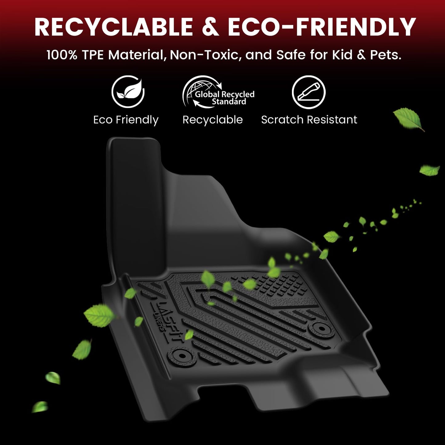 LASFIT Floor Mats for 2025 2026 2027 Ford Expedition 7 Seats Max(Not Fit 8 Seats Standard), All Weather Protector TPE Easy Clean Car Floor Liner, 1st & 2nd & 3rd Row, 4pcs Black