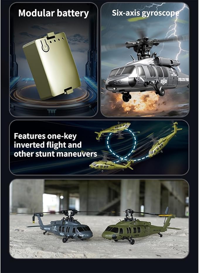 UH-60 2.4G 5CH Flybarless Scale RC Helicopter Model with Barometric Altitude Hold Optical Flow Positioning One-Key Inverted Flight (RTF)