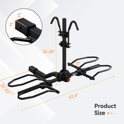 MEEVIZ 2-Bike Rack for Car Hitch, 160LBS Heavy Duty Hitch Mount Bike Rack for 2 Inch Receiver, Solid Platform Style Smart Tilt Bicycles Carrier for SUV, Truck, Electric Bikes, RV, Steady & Wobble-Free
