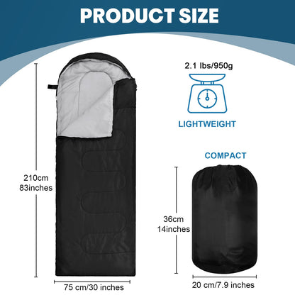 VitalCozy 24 Pcs Sleeping Bags for Adults Bulk Lightweight Waterproof Backpacking Camping Sleeping Bag with Compression Sack, Portable Compact for Winter Hiking Outdoor Camping Essential(Black)