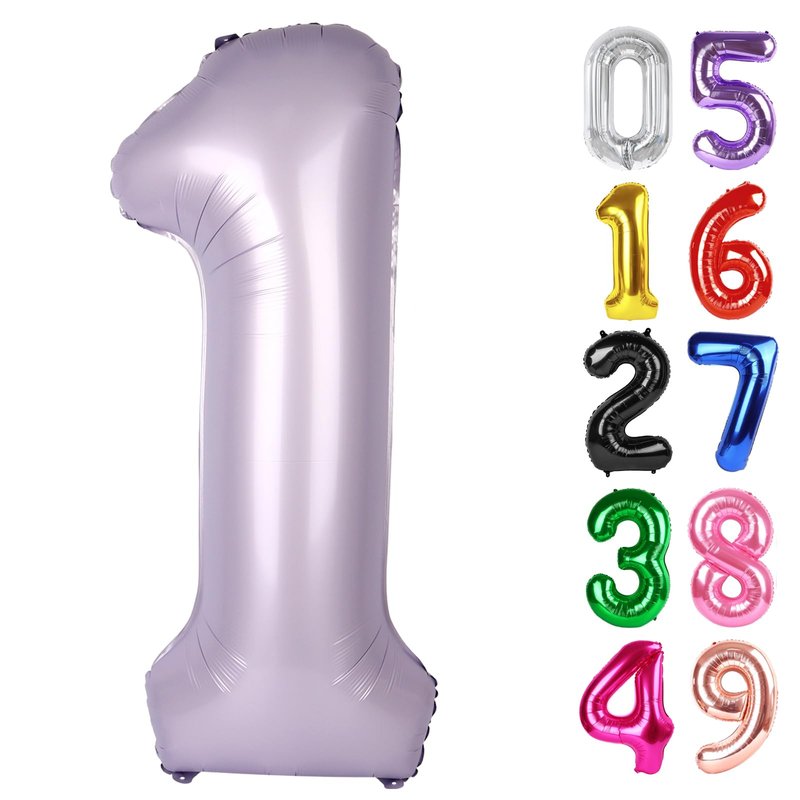 Lilac Number 1 Balloon 40 Inch, 1st Birthday Balloon for Baby Boy Girl Toddler First Birthday Decorations, Shiny Lilac Party Supplies